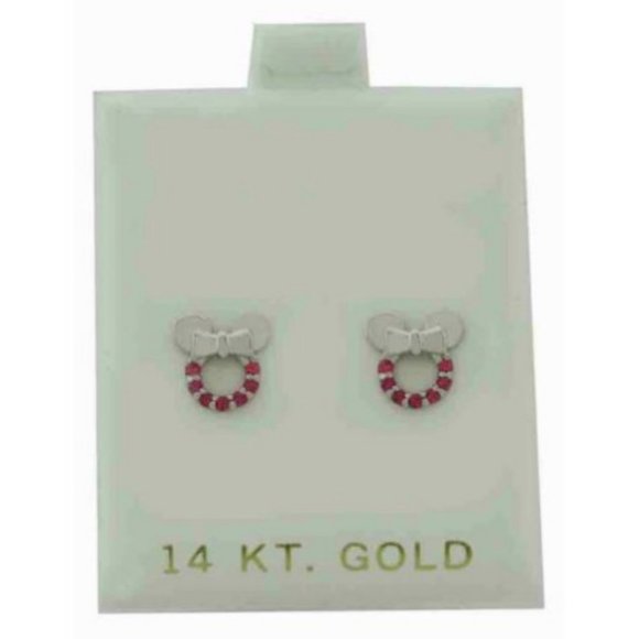 Created Ruby Stud Bow Earrings 14k White Gold